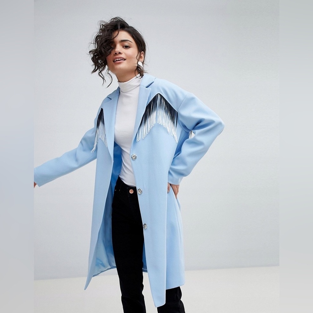 ASOS DESIGN fringed long blazer jacket